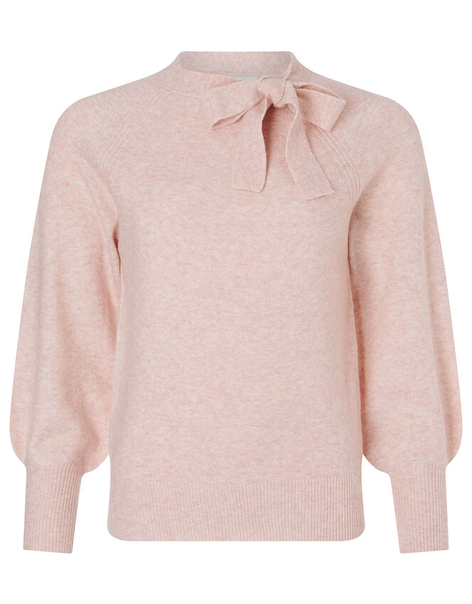 Tie Neck Knit Jumper, Pink (BLUSH), large