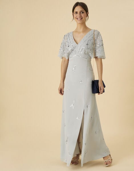 Elena Embellished Maxi Dress, Silver (SILVER), large