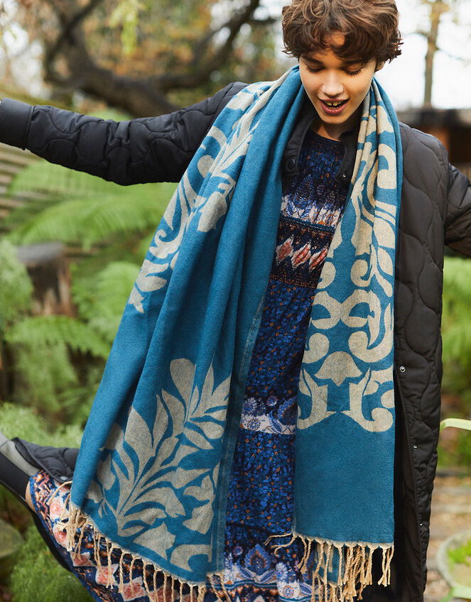 Large Floral Jacquard Scarf, , large