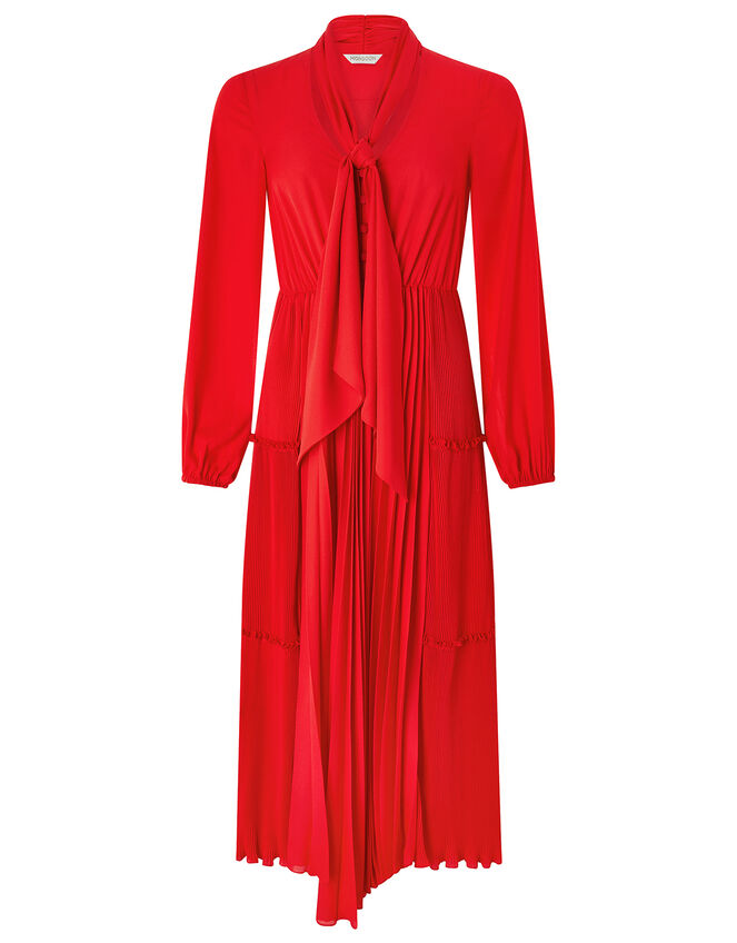 Kate Pleat Tiered Midi Dress, Red (RED), large