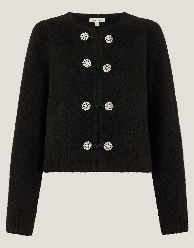 Fessa Jewel Brooch Cardigan, Black (BLACK), large