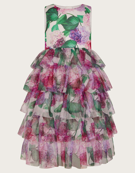 Hydrangea Scuba Ruffle Dress, Pink (PINK), large
