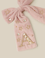 Embellished Velvet Initial Bow Clip, Pink (PINK), large