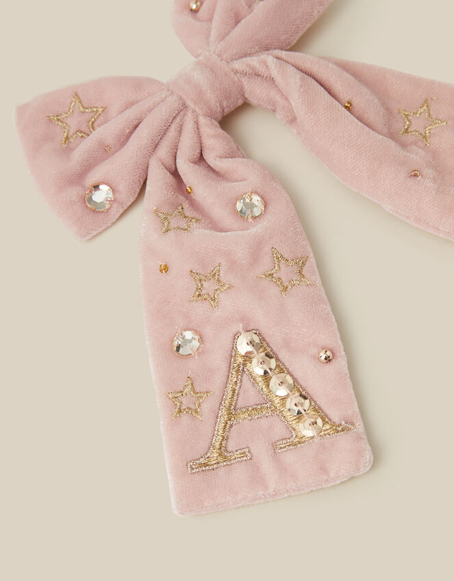 Embellished Velvet Initial Bow Clip, Pink (PINK), large