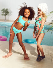Floral Frill Swimsuit, Blue (TURQUOISE), large