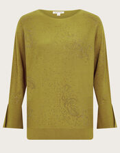 Hope Sparkle Stud Raglan Jumper, Green (OLIVE), large