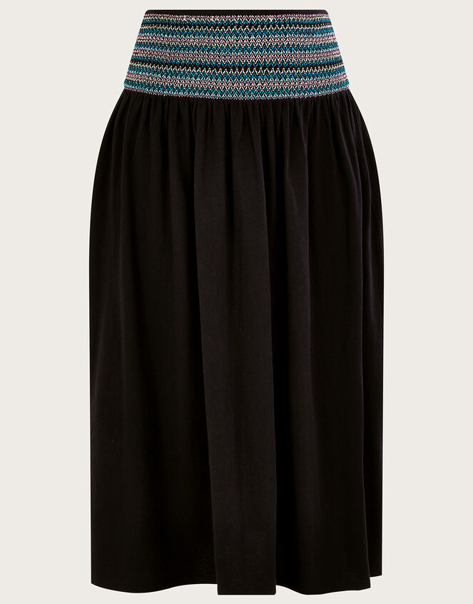 Shirred Waist Jersey Skirt , Black (BLACK), large