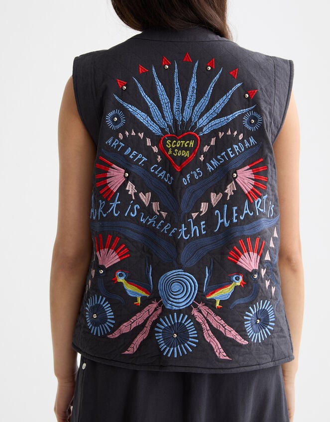 Scotch & Soda Embroidered Waistcoat, Grey (CHARCOAL), large