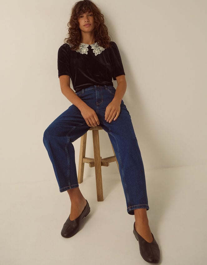 Asha High Waisted Barrel Jeans, Blue (DARK BLUE), large