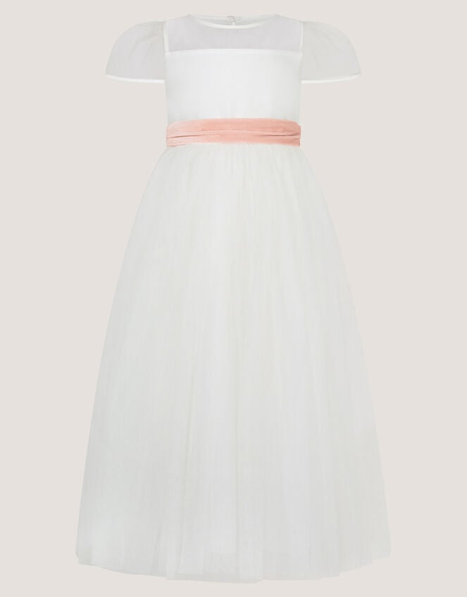 Velvet Bow Bridesmaid Dress, Ivory (IVORY), large