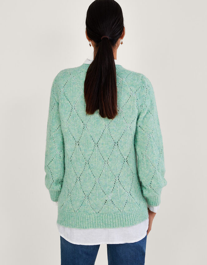 Diamond Stitch Longline Jumper with Recycled Polyester, Green (GREEN), large