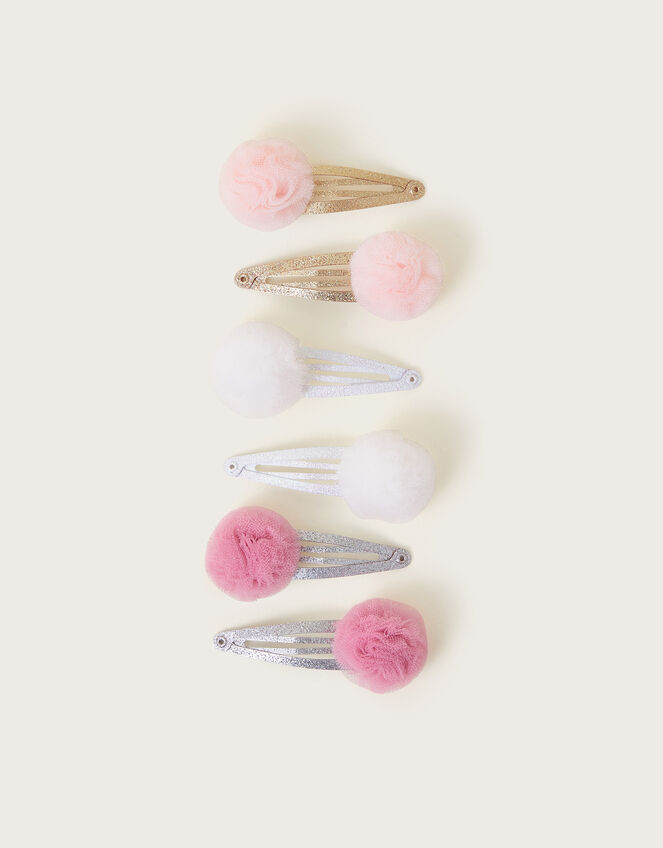 6-Pack Tulle Pom Glitter Hair Clips, , large