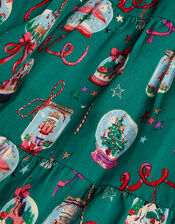 Snowglobe Woven Tiered Dress with Recycled Polyester, Green (GREEN), large