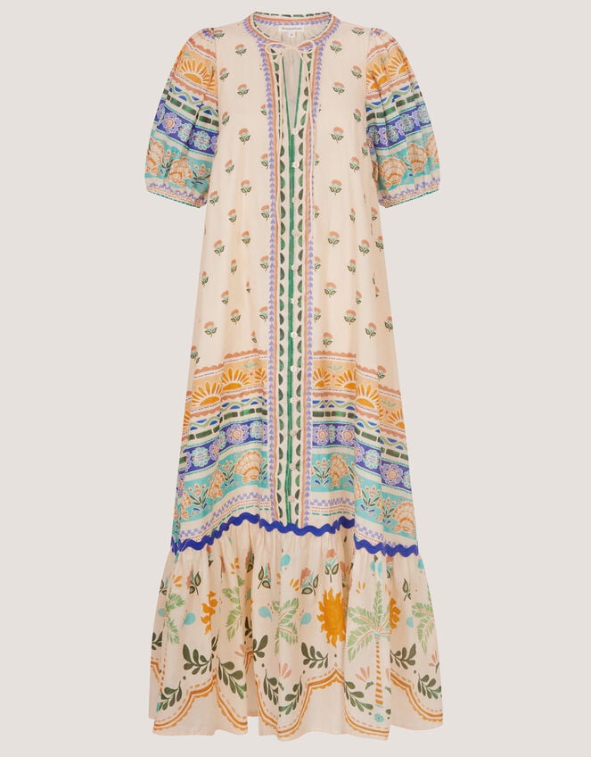 Monsoon x Charlie Taylor Printed Puff Sleeve Midi Dress, Ivory (IVORY), large