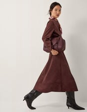 Rowan Suedette A-Line Midi Skirt, Brown (CHOCOLATE), large
