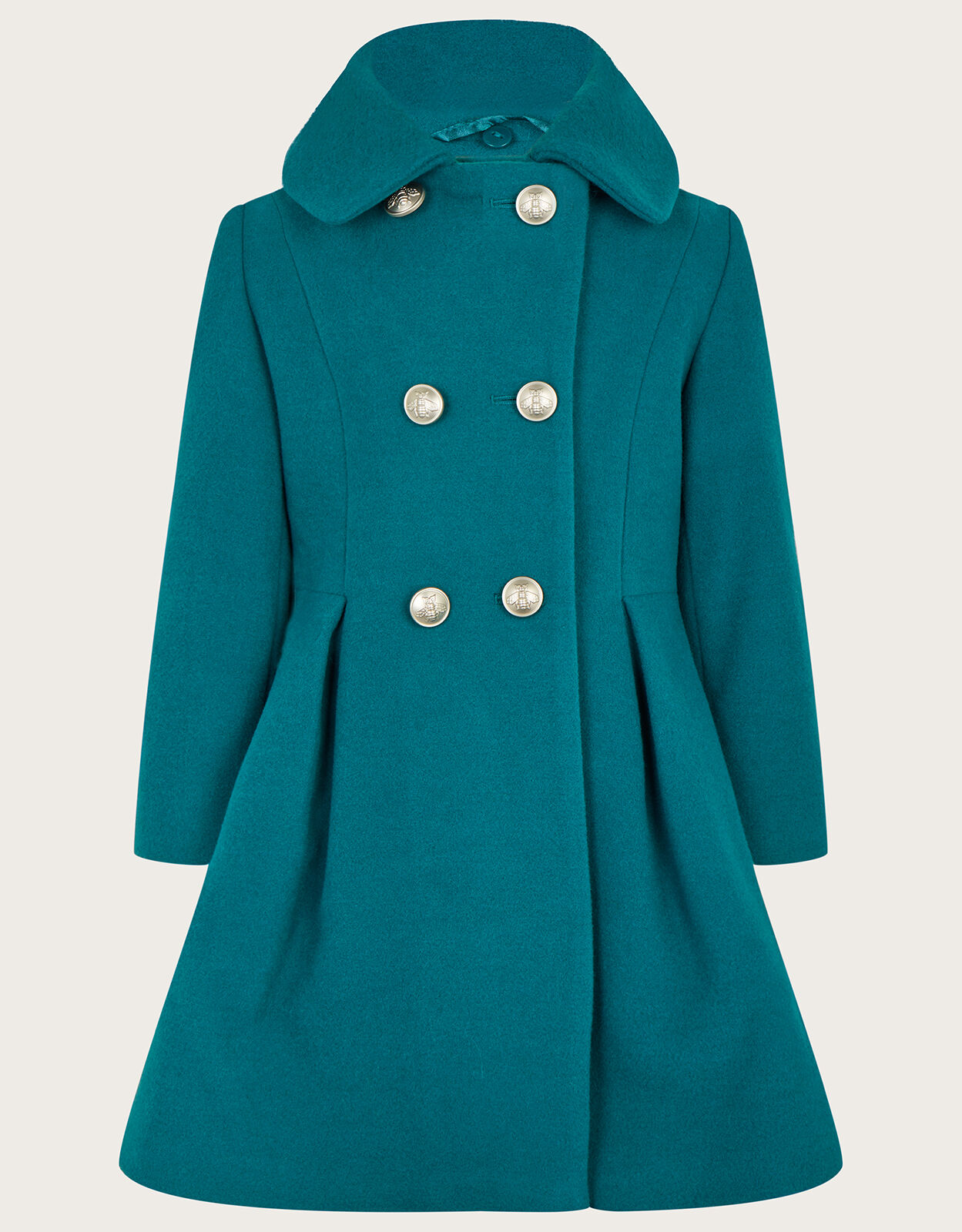 Double Breasted Skirted Coat with Faux Fur Collar Teal