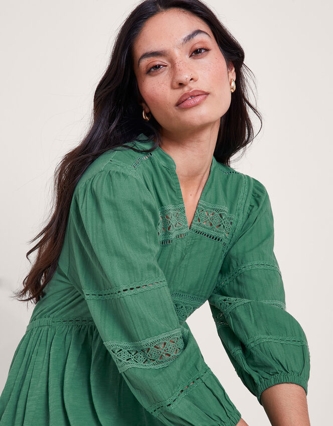 Lia Lace Trim Dress, Green (GREEN), large