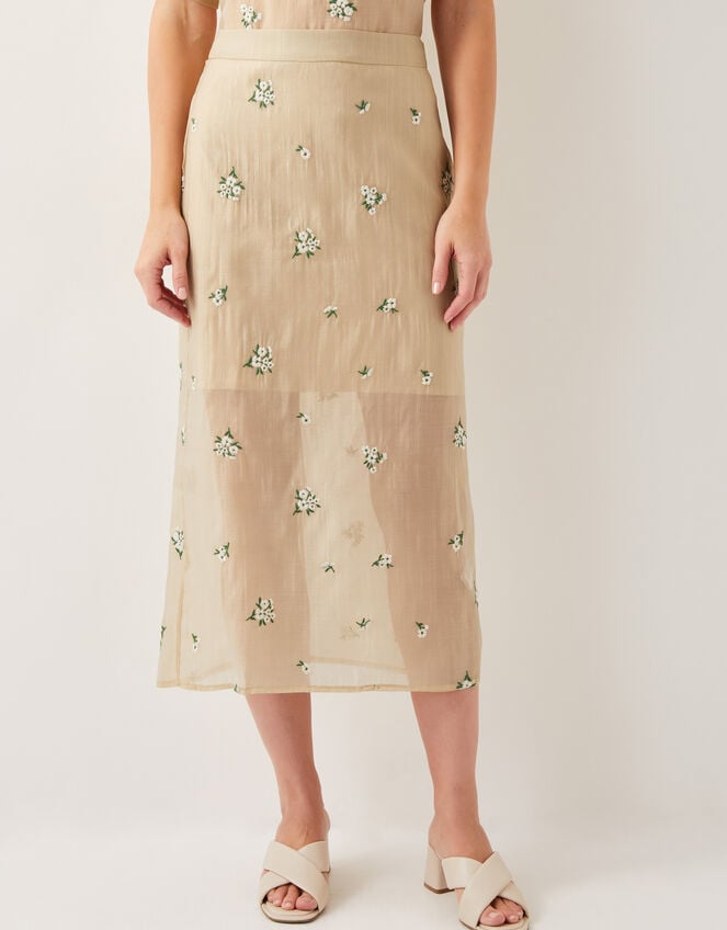 Sacha Embroidered Midi Skirt, Gold (GOLD), large