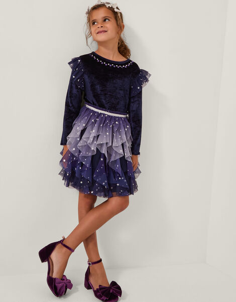 Cosmic Velour Long Sleeve Disco Dress, Blue (NAVY), large