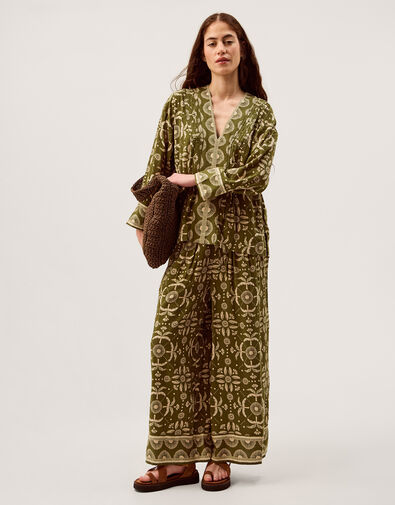 Thalia Floral Print Wide Leg Pants, Green (GREEN), large