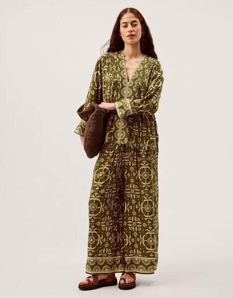 Thalia Floral Print Wide Leg Trousers, Green (GREEN), large