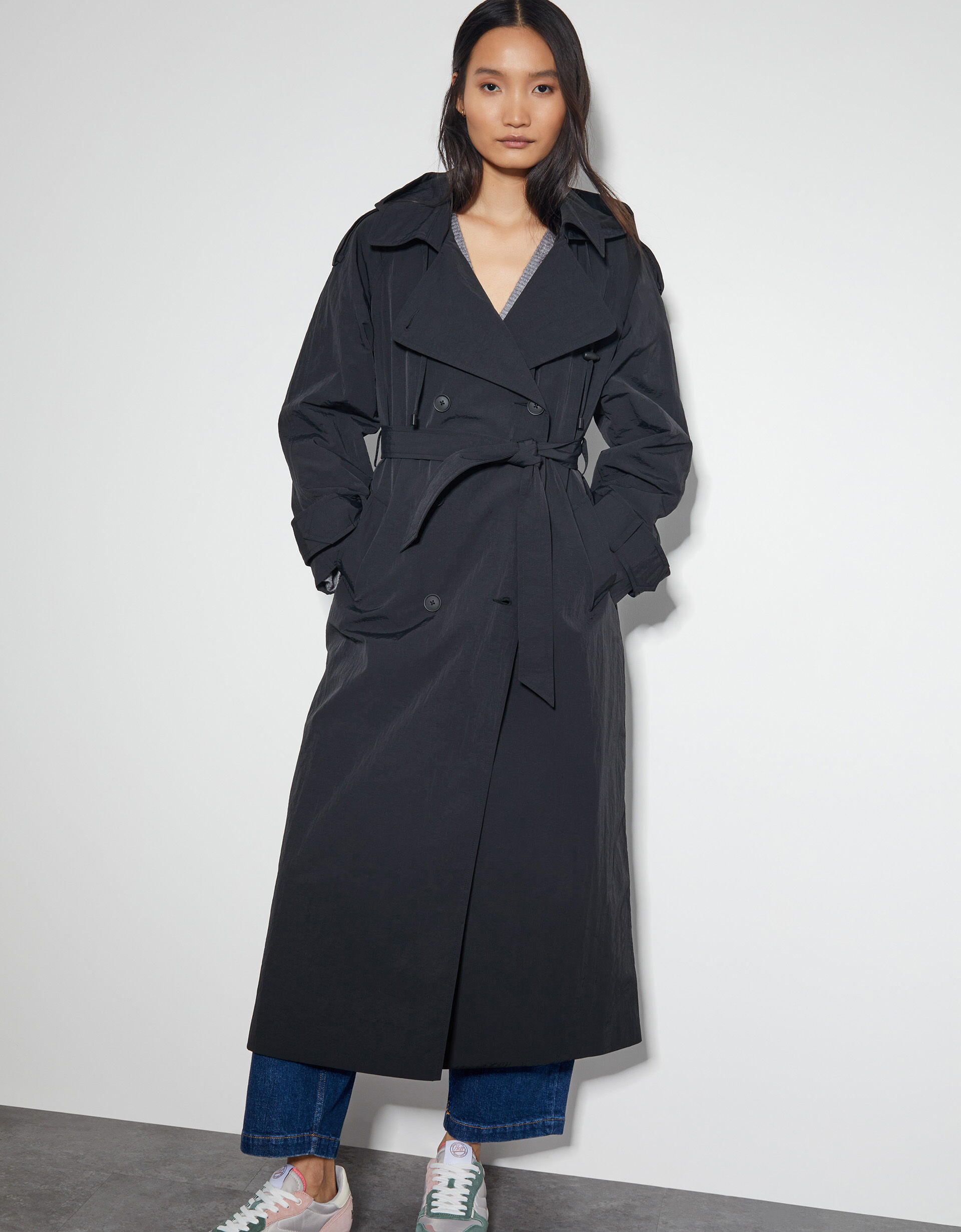 Womens longline trench coat sales