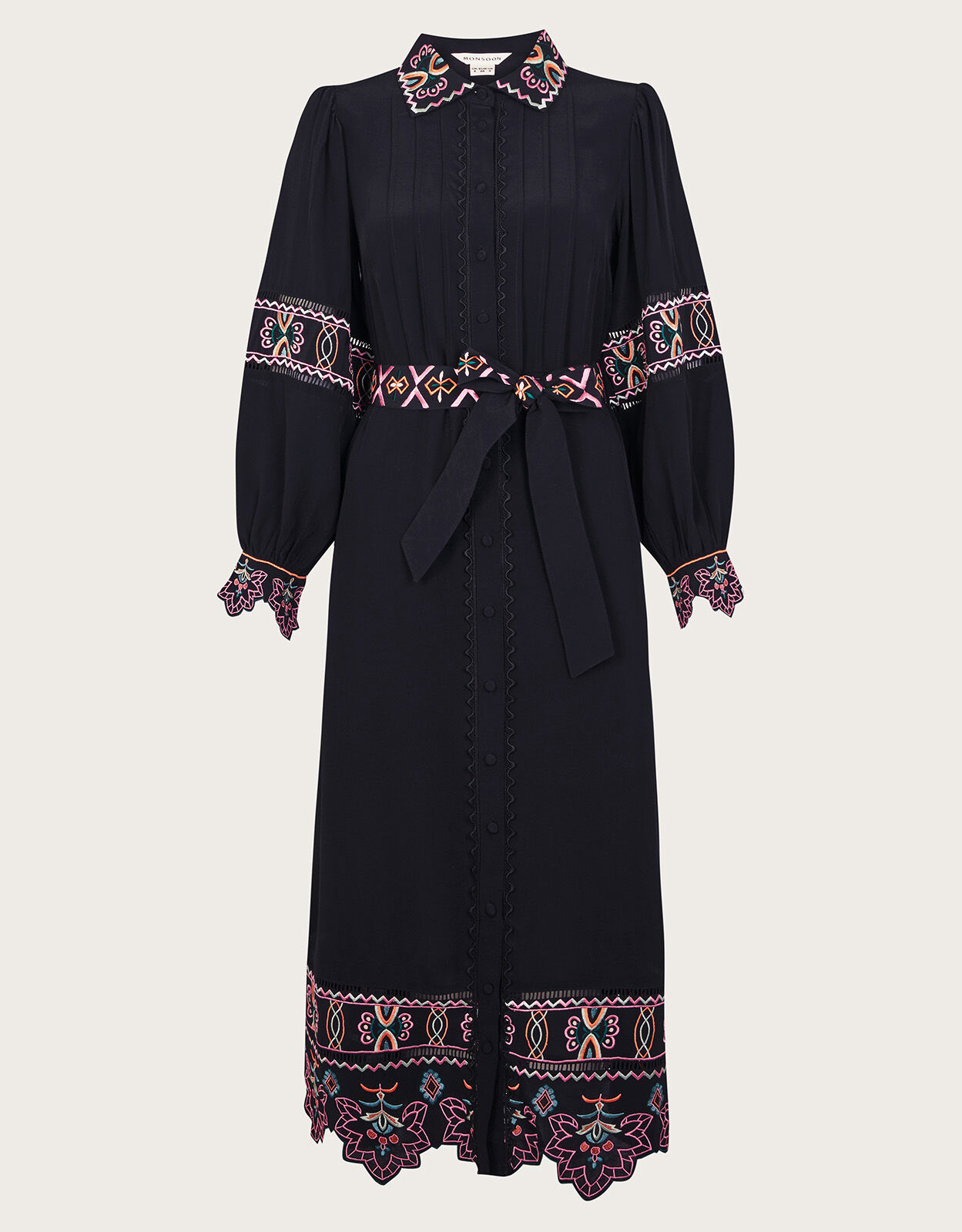Monsoon black embroidered dress deals