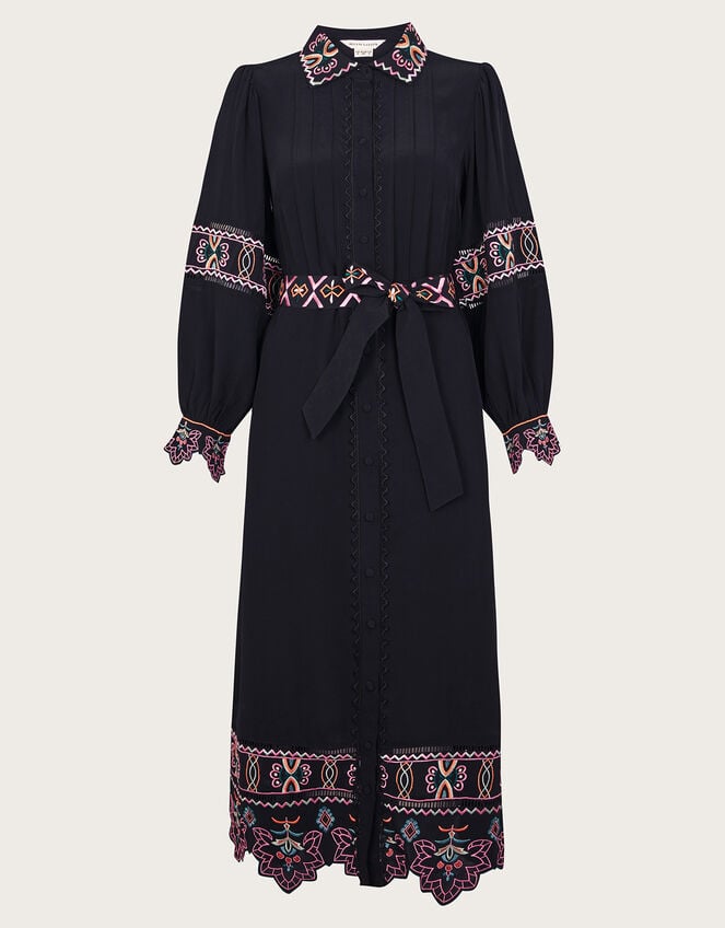 Fifi Embroidered Shirt Dress, Black (BLACK), large