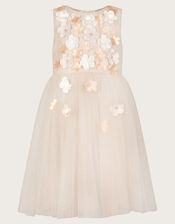 Darcie 3D Flower Glitter Tulle Dress, Gold (GOLD), large
