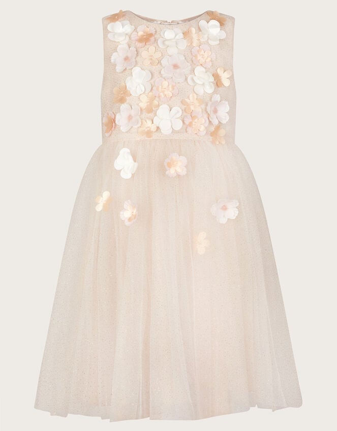 Darcie 3D Flower Glitter Tulle Dress, Gold (GOLD), large