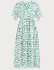 Tie Dye Print Shirred Bodice Kaftan Dress, Blue (TURQUOISE), large