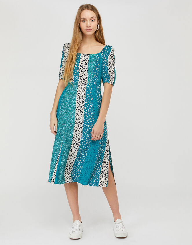 Floral Patchwork Midi Dress in LENZING™ ECOVERO™, Green (GREEN), large
