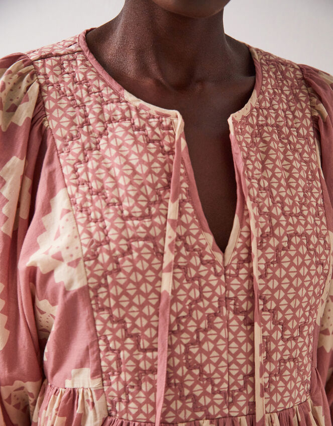 East Kaira Geometric Midi Smock Dress, Pink (BLUSH), large
