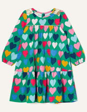 Sequin Shoulder Heart Print Dress, Green (GREEN), large