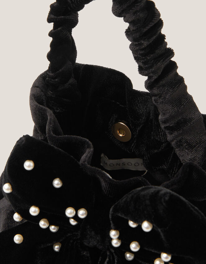 Pearl Bow Velvet Bag, , large