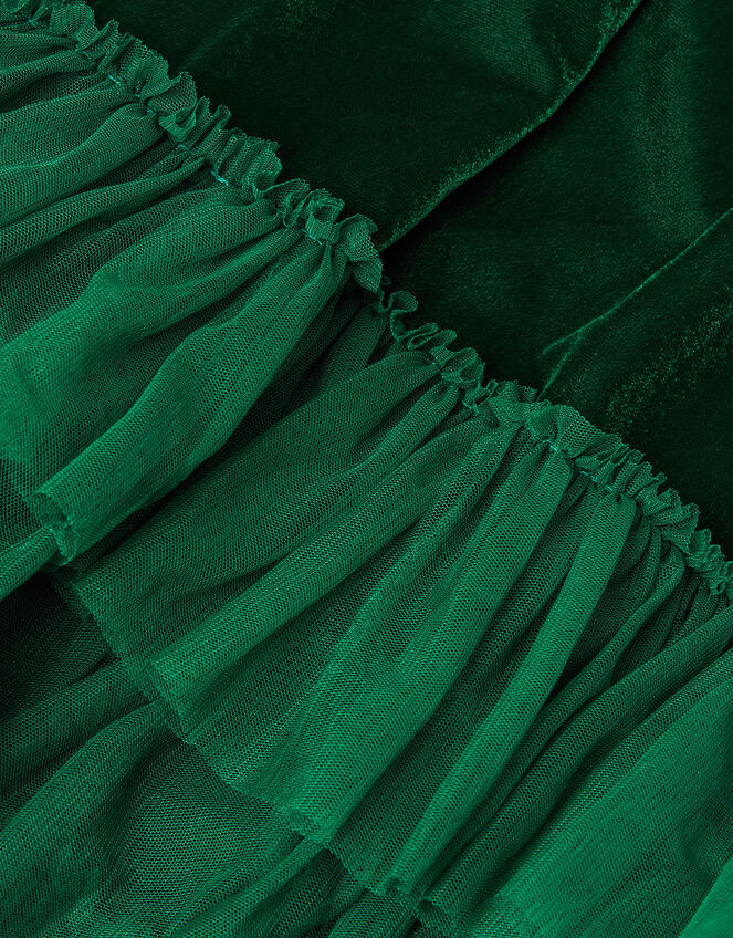Alexandra Velvet Ruffle Party Dress, Green (GREEN), large