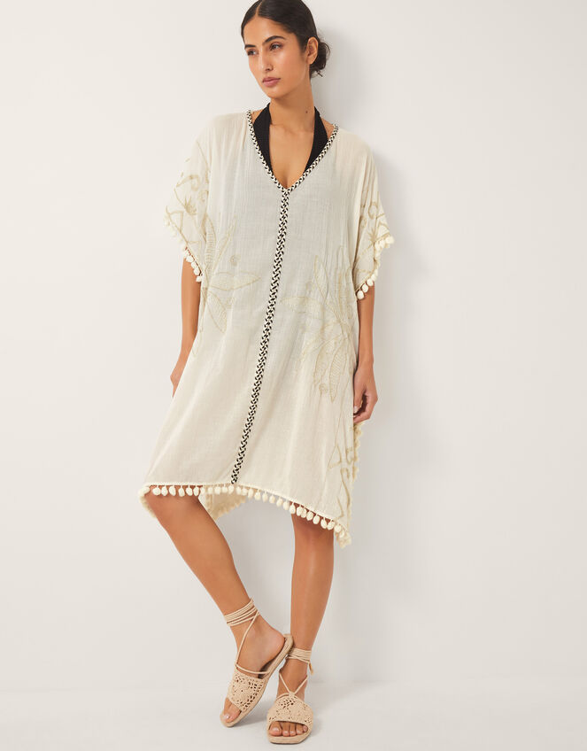 Ble Paisley Beaded Kaftan With Tassel Trim Ecru main image 1
