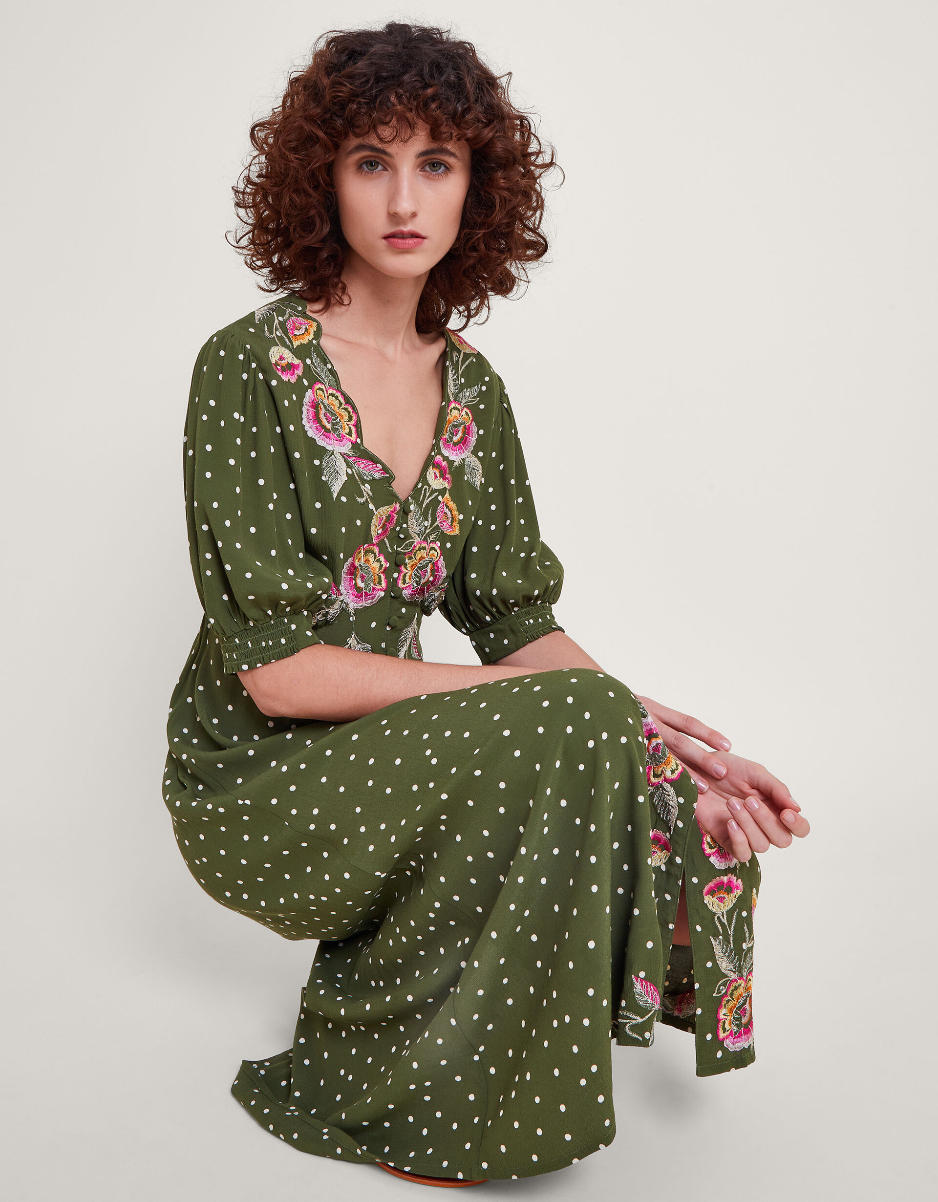 Monsoon olive oriental tea dress cheap