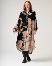 One Hundred Stars Darcy Crane Print Tunic Dress, Black (BLACK), large