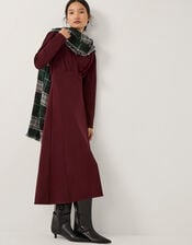 Polly Ponte Midi Shirt Dress, Red (BURGUNDY), large