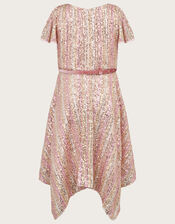 Tamara Sequin Velvet Bow Belt Dress, Pink (PINK), large