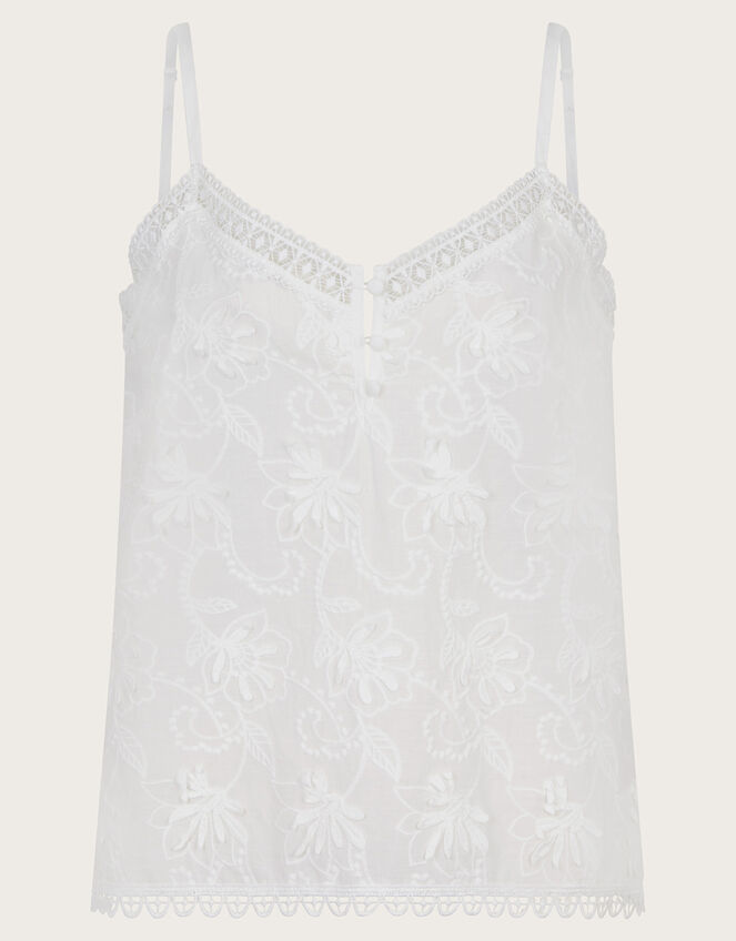Rosie Embroidered Cami Top, White (WHITE), large