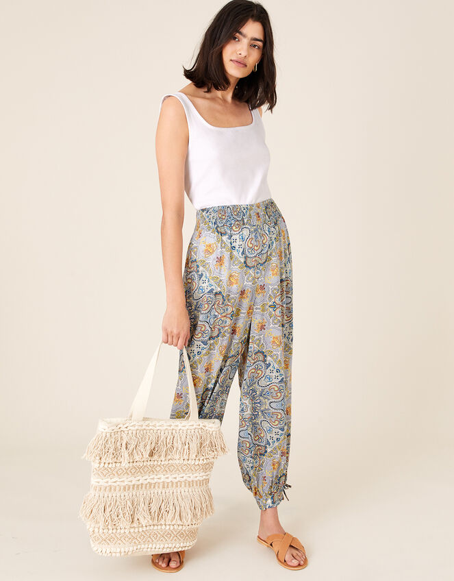 Mariam Printed Balloon Trousers, Blue (BLUE), large