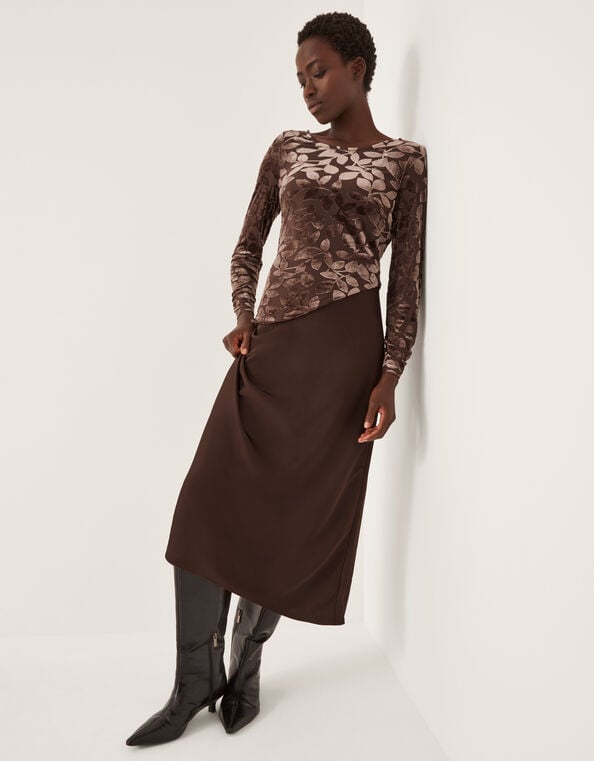 Delia Devoré Midi Dress, Brown (CHOCOLATE), large