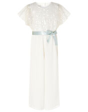Sequin Cape Sleeve Jumpsuit, Ivory (IVORY), large