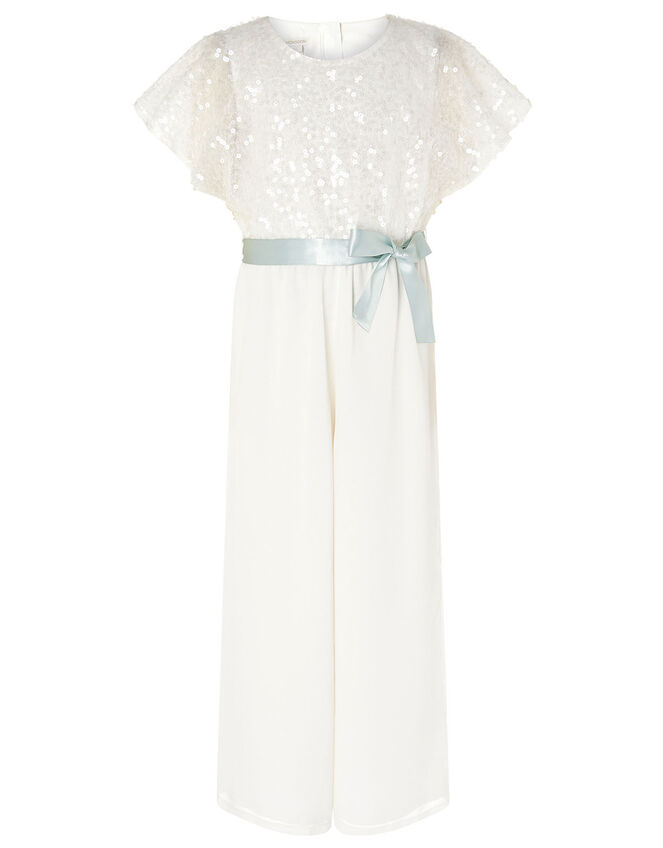 Sequin Cape Sleeve Jumpsuit, Ivory (IVORY), large