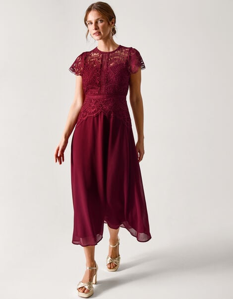 Monica Lace Midi Bridesmaid Dress, Red (BURGUNDY), large