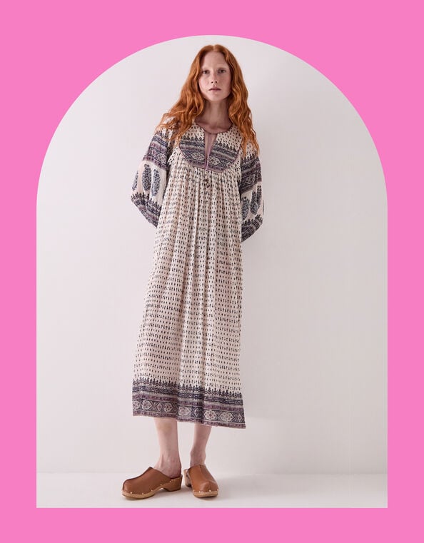 East Tilly Print Midi Smock Dress, Blue (BLUE), large