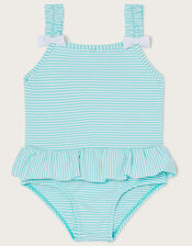 Baby Seersucker Swimsuit, Blue (AQUA), large