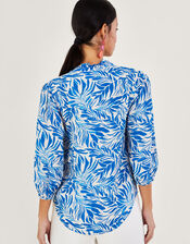Florence Leaf Print Blouse, Blue (BLUE), large